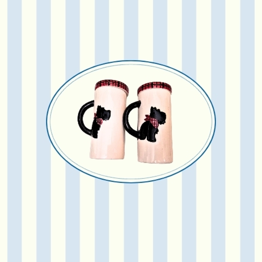 White Mugs with Black Dog Design